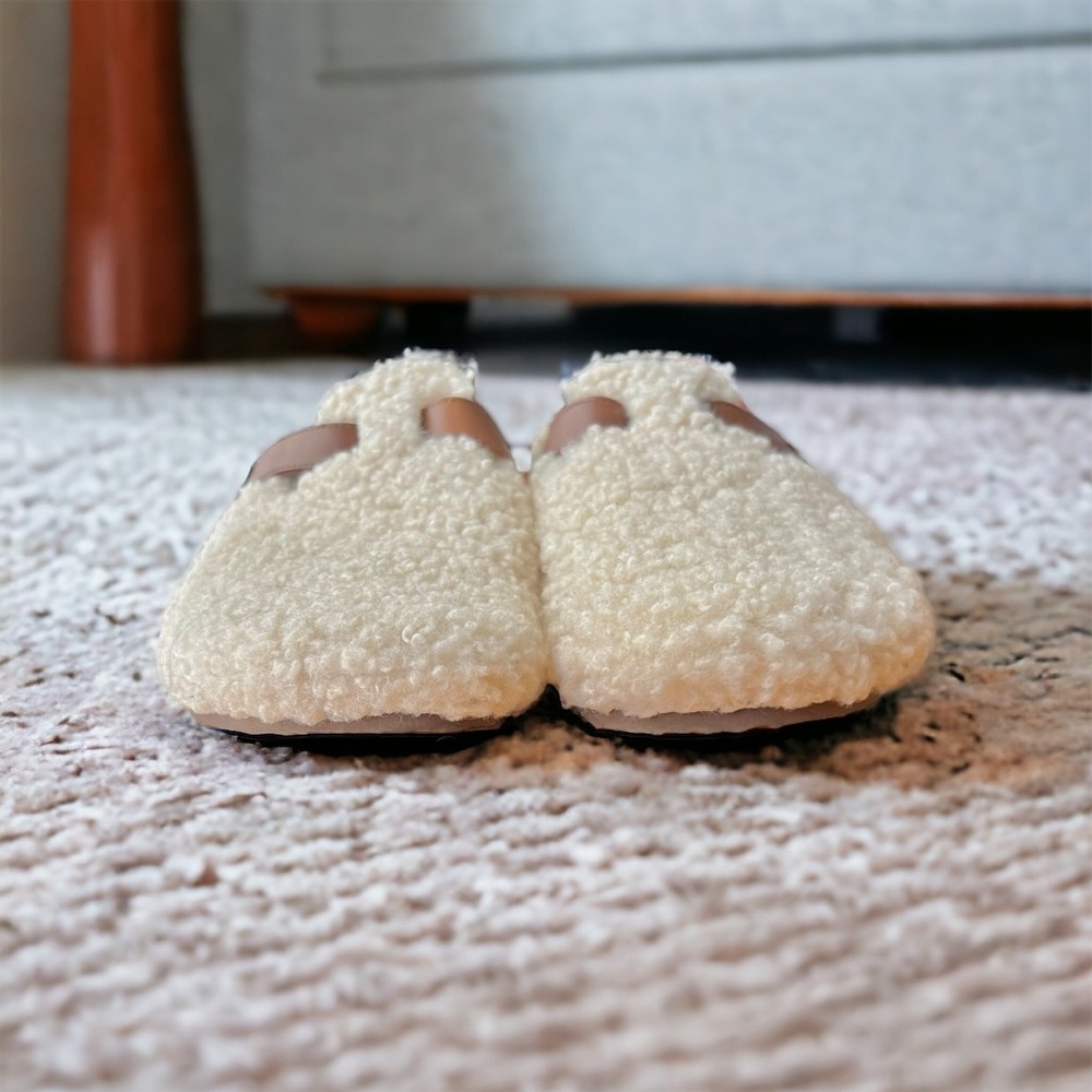 Womens Time And Tru Natural Tan Faux Sherpa Clog Style Slip On Shoes Size 10